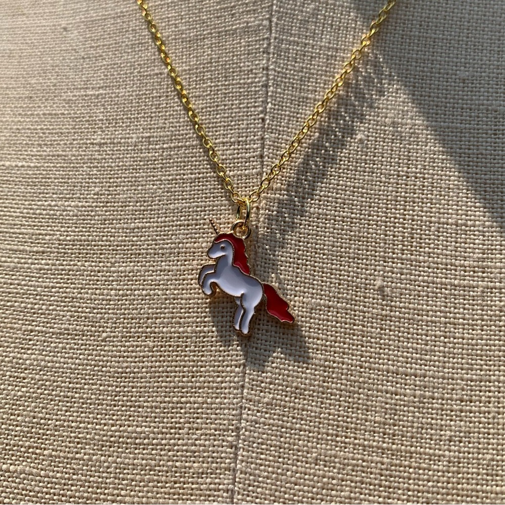 NWT Sterling Silver Plated Chain & Enamel Unicorn Alloy Metal Charm Necklace - Picture 5 of 11